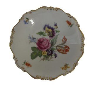 Beautiful Vintage Lindner Hand Arbeit 7.75" Gold Trim Floral Bowl West Germany
